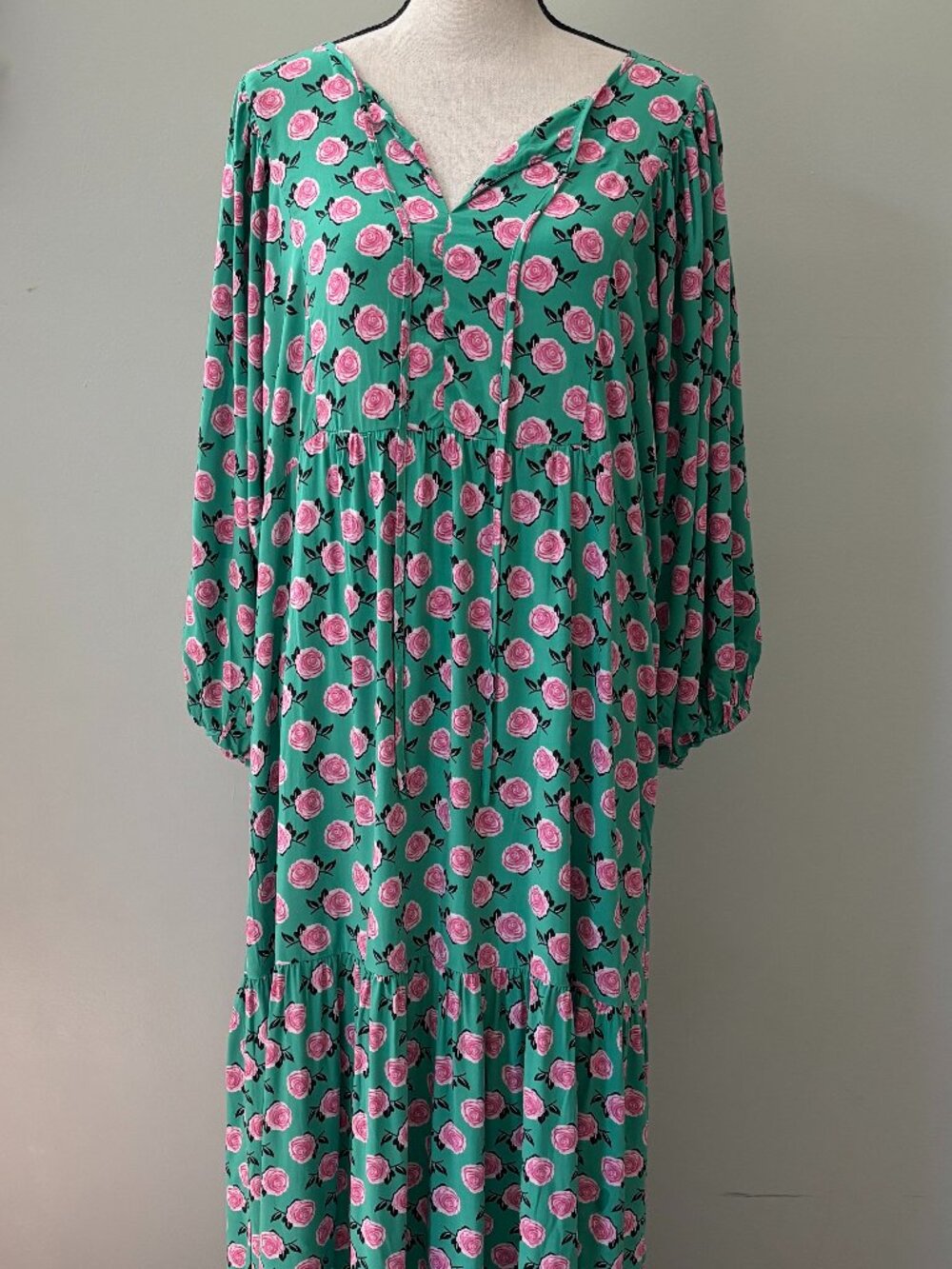 Anrabess Green Rose Floral Tiered Maxi Dress NWT